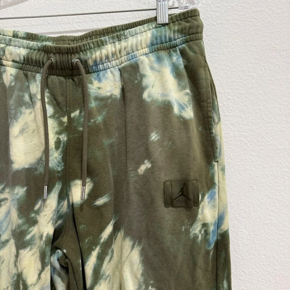 Jordan Flight Mens Large Custom Bleach Tie Dye Fleece Joggers Olive Green L